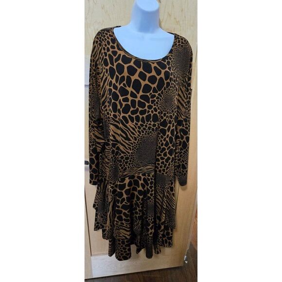 Michael Kors Womens Animal Print Dress 3X Long Sleeve Brown & Black - Picture 3 of 5